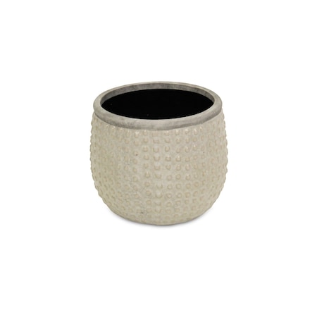 Homeroots 6in Beige Dot Ceramic Indoor Outdoor Round Pot Planter 487419