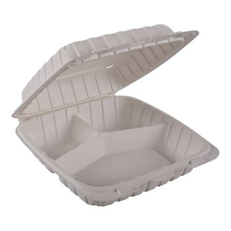 Empress Earth Hinged Container Mineral Filled PP 9" x 9" x 3" Natural 3-Compartment EPPHL-93