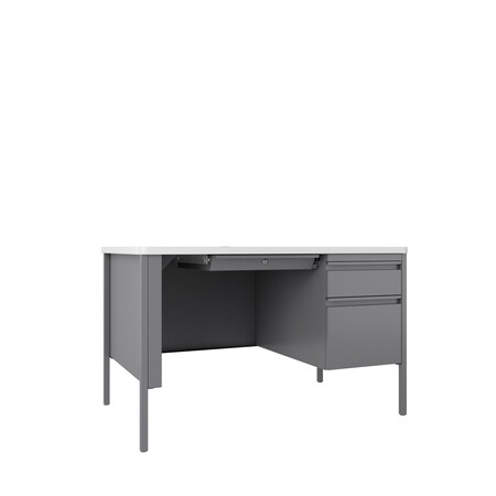 Hirsh Right-Hand Single Pedestal File Office Desk, 30 in D X 29.5 in H, 48 in W X Platinum / White 22643