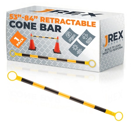 Jrex Safety Retractable Cone Bar Yellow/White, 53 in to 84 in Length CBY-JR-53/84-1