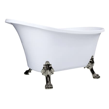 Kingston Brass 51" Acrylic Oval Double Slipper Clawfoot Tub, No Faucet Drillings, Glossy White/Brushed Nickel VTND512824WAC8