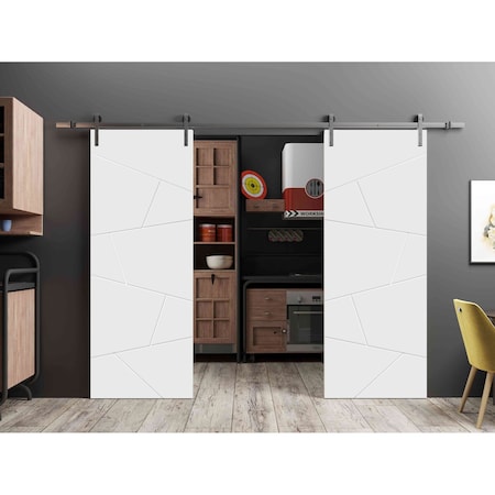 Sartodoors Sliding Double Barn Doors with Hardware Planum 0990 White 84x80 (2* 42x80) Solid Core PLANUM0990DB-S-BEM-84
