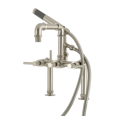 Kingston Brass 7" Center Deck-Mount Clawfoot Tub Faucet with Hand Shower, Brushed Nickel AE6408DL
