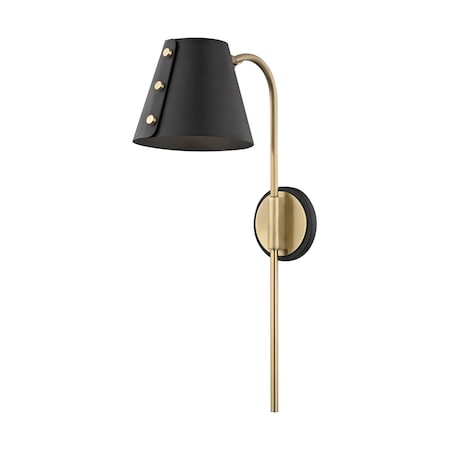 Mitzi Meta 1 Light Plug-In Sconce 5 In. Aged Brass/Black HL174201-AGB/BK