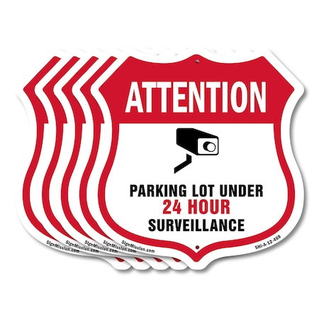 Signmission Video Surveillance Shield Sign Attention, 12 inch X 12 inch, Aluminum Metal Sign, 5PK SHI-A-5Pack-12-469