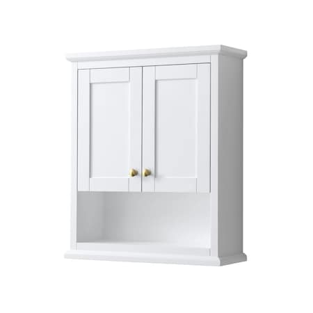 Wyndham Collection Avery Over-the-Toilet Bathroom Wall-Mounted Storage Cabinet in White with Brushed Gold Trim WCV2323WCWG