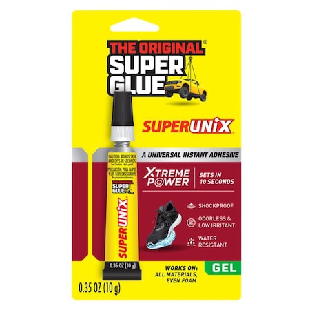 Super Glue Glue Gel, SUPERUNIX Series, Clear, 0.07 oz, Tube 90015