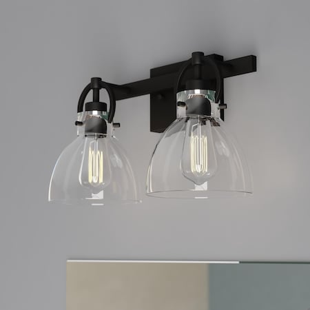 Vaxcel Ogden 2 Light Contemporary Black Bathroom Vanity Fixture Clear Glass W0417