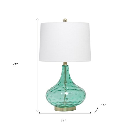 Homeroots 24" Sea Green And Antiqued Brass Glass And Metal Novelty Table Lamp With White Drum Shade 643476