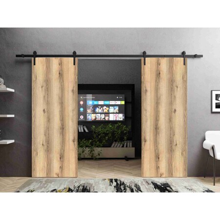 Sartodoors Sliding Double Barn Doors with Hardware, Planum 0010 Oak, 13FT Rail Hangers Sturdy Set, Modern Soli PLANUM0010DB-DUB-64