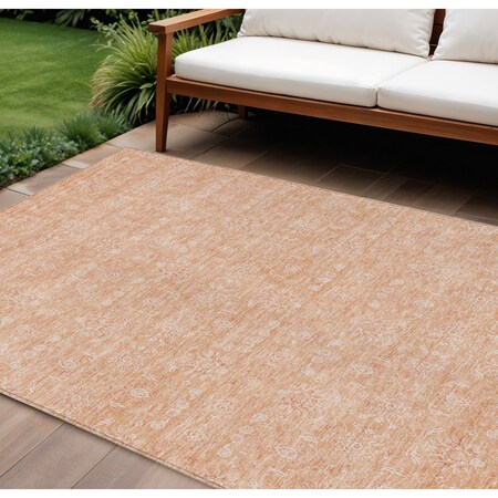 Homeroots 10' X 14' Peach And Ivory Floral Washable Indoor Outdoor Area Rug 582367