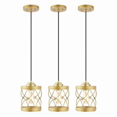 Jonathan Y Marelle 6.5" 1-Light Farmhouse Industrial Iron Filigree Caged Jar LED Pendant, Gold Painting, 3PK JYL7909A-SET3
