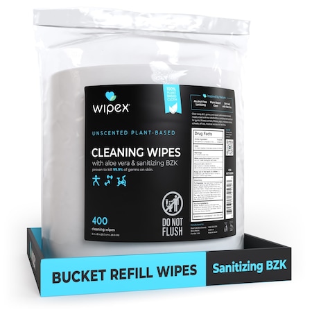 Wipex Plastic-Free Sanitizing Wipes 400ct Bucket Refills, Antiseptic Hand Wipes for Gym & Fitness WX72162BRB