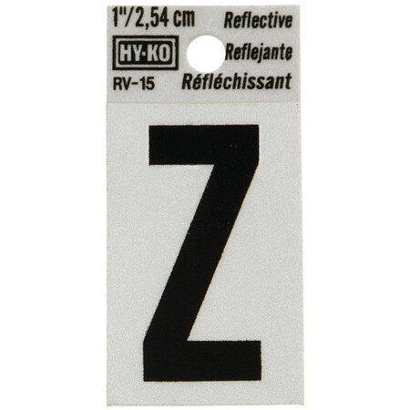 Hy-Ko Reflective Letter, Character: Z, 1 in H Character, Black Character, Silver Background, Vinyl RV-15/Z
