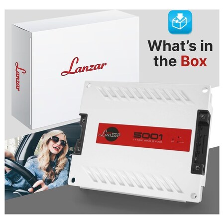 Lanzar One Channel 6200 Watts Max 1 Ohm Car Audio Mono Amplifier w/Bass Boost High Pass Filter & Low Pas 5000.1