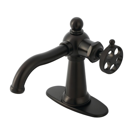 Kingston Brass One-Handle Single-Hole Bathroom Faucet with Knurled Handle and Push Pop-Up Drain, Oil Rubbed Bronze KSD3545RKZ
