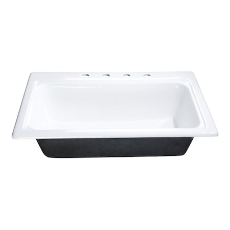 Kingston Brass 33" Cast Iron Self-Rimming Single Bowl Drop-In Kitchen Sink, 4-Hole, White GT332294