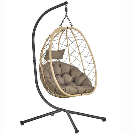 Leisuremod Summit Foldable Egg Swing Chair with Iron Stand, UV-Resistant Wicker, Weatherproof SSCBR-35BR