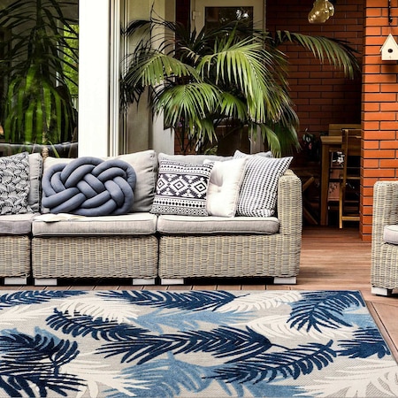 World Rug Gallery Vicenza Tropical Floral Indoor/Outdoor Area Rug 10 ft x 14 ft Navy 8011NAVY10X14