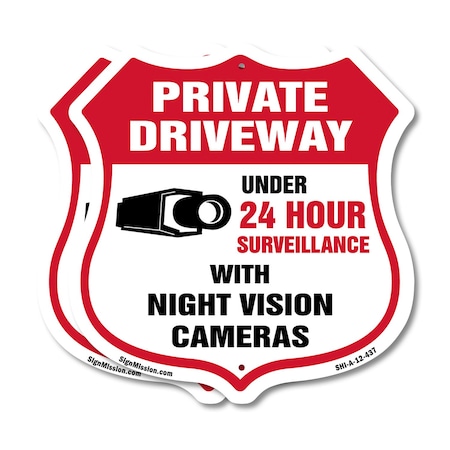 Signmission Private Driveway Shield Sign Under 24 Ho, 12 inch X 12 inch, Aluminum Metal Sign, 2PK SHI-A-2PACK-12-437