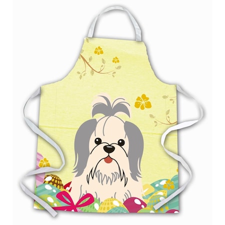 Carolines Treasures Easter Eggs Shih Tzu Silver & White Apron BB6085APRON