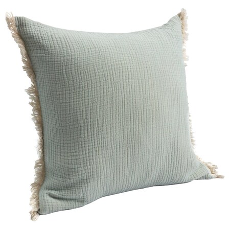 Homeroots 20" X 20" Green Cotton Zippered Down Pillow With Fringe 535261