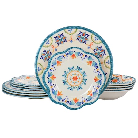Gibson Home 12 Piece Tamara Melamine Dinnerware Set in White and Floral 130982.12