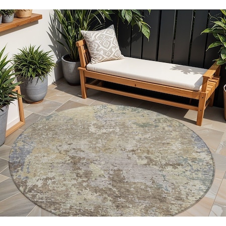 Homeroots 8' Beige And Brown Round Abstract Washable Indoor Outdoor Area Rug 605532
