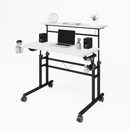 Homeroots Adjustable White Wood and Stainless Steel Writing Desk 723745