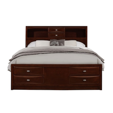 Homeroots Merlot Solid Wood Queen Bed Frame With Eight Drawers 383805