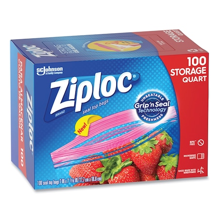 Ziploc Seal Top Bags, Quart, 7.44in x 7in, Clear, 100PK 316962