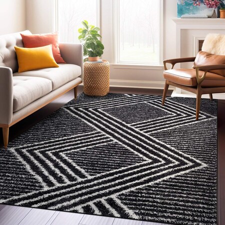 World Rug Gallery Abstract Geometric Pattern Shag Area Rug 5 ft x 7 ft Anthracite WR127ANTHRACITE5X7