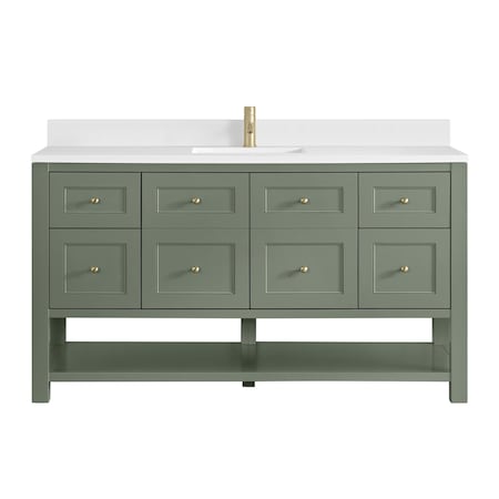 James Martin Vanities 60 in. Single Vanity, Smokey Celadon, w/Single Hole 3 CM White Zeus Quartz Top & Backsplash 330-V60S-SC-1WZ