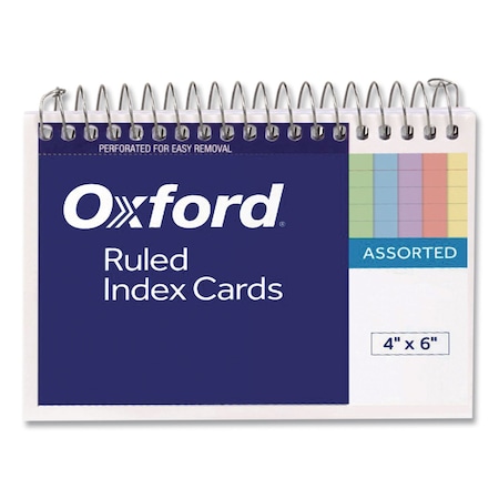 Oxford Spiral Index Cards 4 x 6", Assorted Colors, Pk50 40286