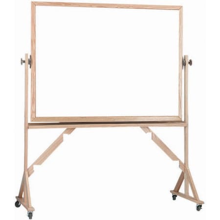 Aarco Reversible Freestanding White Porcelain Marker Board w/ a Red Oak Frame, Board Size 36''Hx48''W WRS3648