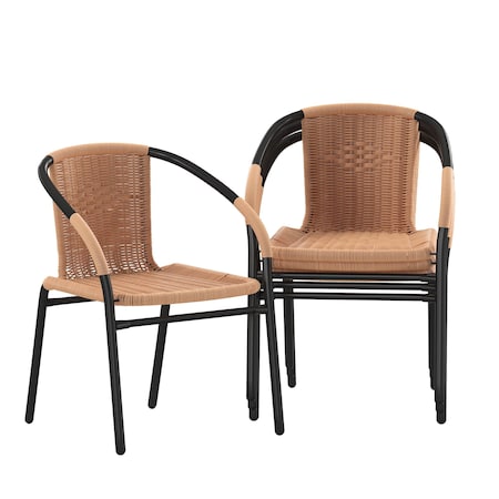 Flash Furniture Lila  Beige Rattan Indoor-Outdoor Restaurant Stack Chair, PK4 4-TLH-037-BGE-GG