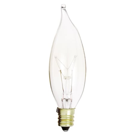 Satco 15W CA8 Incandescent, Clear, 1500 Avg. Hrs, 100 Lu, Candelabra base, 120V, 2-Card S3773