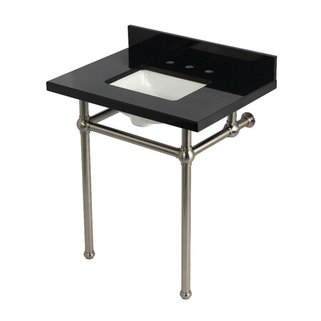 Kingston Brass 30" Black Granite Console Sink with Brass Legs, 8-Inch, 3-Hole, Black Granite/Brushed Nickel KVPK30KBSQ8