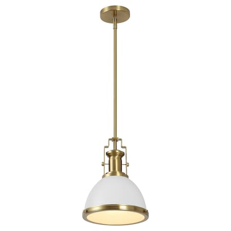 Jonathan Y Homer 10" 1-Light Modern Industrial Metal LED Dome Pendant, White/Brass Gold JYL9535D