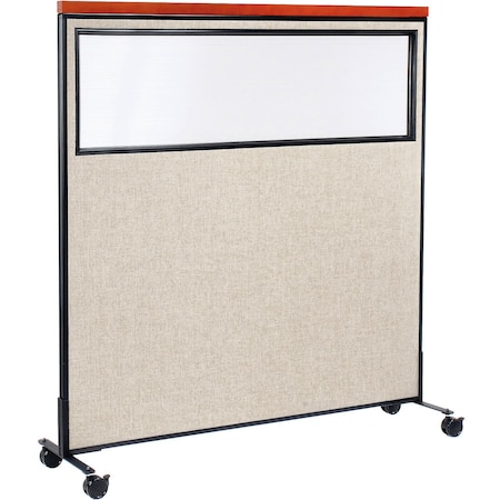 Global Industrial Interion Mobile Deluxe Office Partition Panel with Partial Window, 60-1/4"W x 64-1/2"H, Tan 694998MTN