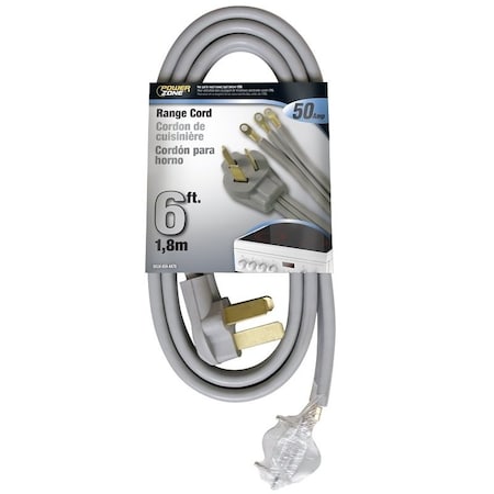 Powerzone Power Supply Range Cord, 6 8 AWG Cable, 6 ft L, 50 A, 250 V, Gray RD628106L