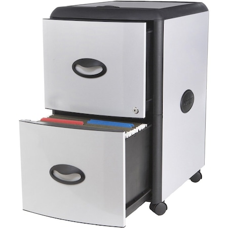 Storex 19" W 2 Drawer Vertical File Cabinet, Black/Silver, Letter 61352U01C