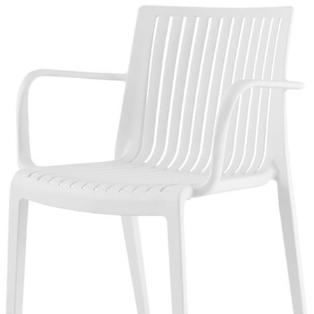 Homeroots Set of Four 22" White Heavy Duty Plastic Outdoor Stacking Arm Chairs 565275