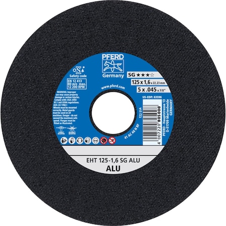 Pferd Cut-Off Wheel, Type 1, 5 in Dia, 0.045 in Thick, 7/8 in Arbor Hole Size, Aluminum Oxide 63596