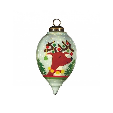 Homeroots Festive Glitter Reindeer with Lights Hand Painted Mouth Blown Glass Ornament 477465
