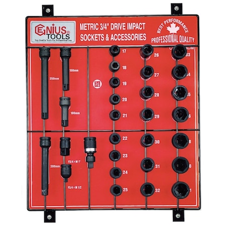 Genius Tools 30PC 3/4in Dr. Impact Sockets Display Board CM-630ACM