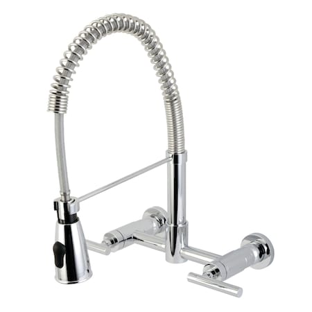 Kingston Brass Double-Handle Wall-Mount Pre-Rinse Bridge Kitchen Faucet, Polished Chrome GS8281CML