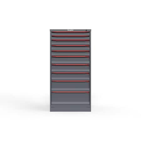 Strong Hold 10 drawer cabinet - (2x 2ft, 3x 3ft, 3x 5ft, 1x 7ft, 1x 9ft) - Red accents - Keyed Alike S3060-PPAAS-1001DS