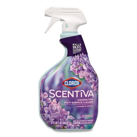 Clorox Scentiva Disinfecting Multi-Surface Cleaner, Bleach Free, Lavender and Jasmine Scent, 32 oz Bottle 60523EA