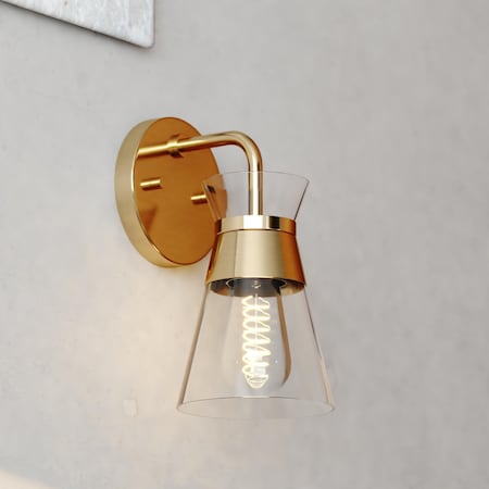 Vaxcel Harper 1 Light Gold Brass Mid-Century Modern Bathroom Vanity Fixture Clear Glass W0472